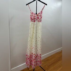 730. George Floral Spaghetti Strap Maxi Dress in Cream and Pink